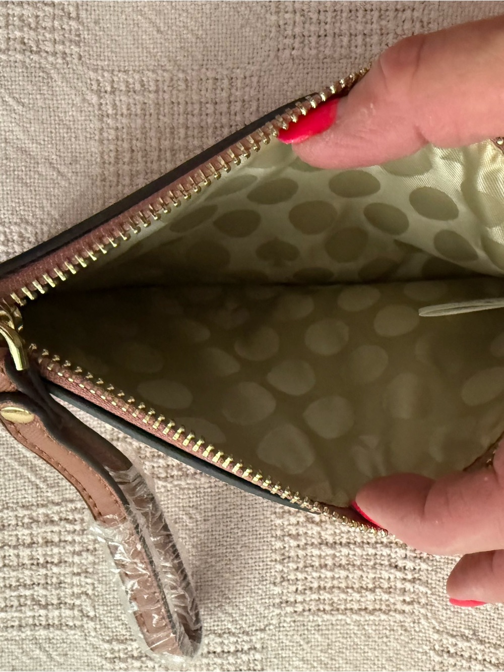 NWT Kate Spade New York Leather Wristlet Clutch Wallet Brown Zip Pouch - Picture 5 of 5